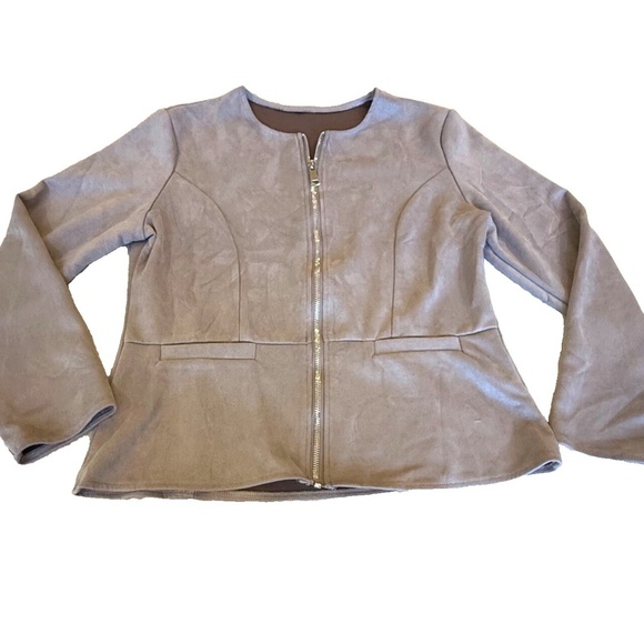Faux Suede Full Zip Women's Jacket; Taupe; Long Sleeve; Size Medium‎ - Picture 5 of 6